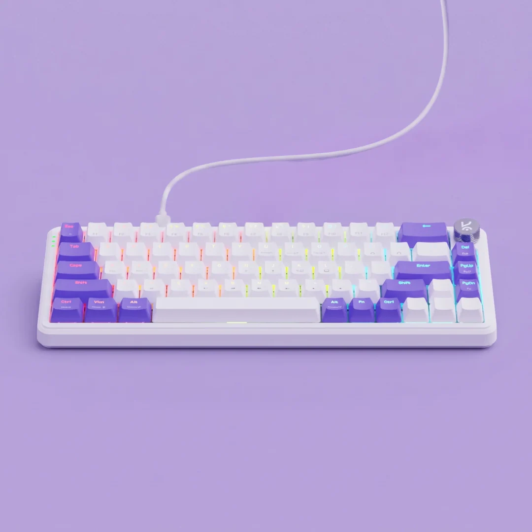 Hive65 White Purple Wired Mechanical Gaming Keyboard - Image 3