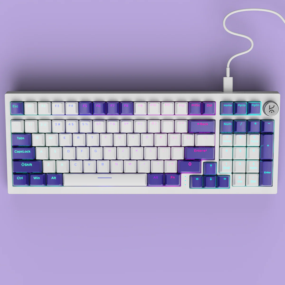 Hive98 V2 White Purple Wired Mechanical Gaming Keyboard - Image 4